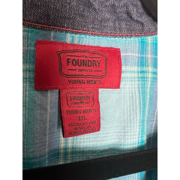 The Foundry Supply Co. Young Men's Pearl Snap Plaid Short Sleeve Shirt Size 3XL - Picture 3 of 9